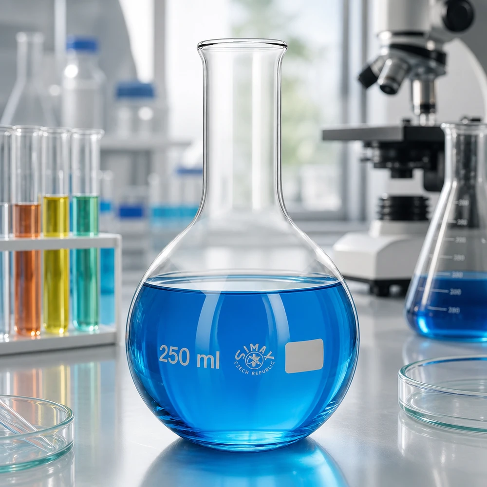 Pallone verticale da 250 ml, a forma di bulbo con collo stretto per una conservazione sicura delle sostanze.
