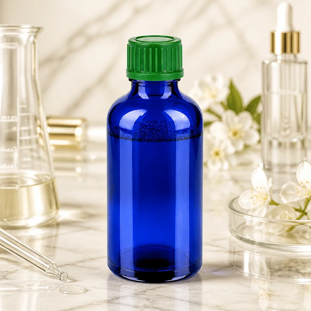 Flacone da 50ml 11mm SV verde STD BlueLine UT18/50 Flacone compatto in vetro Blue Line da 50 ml con tappo verde ergonomico per l'uso quotidiano