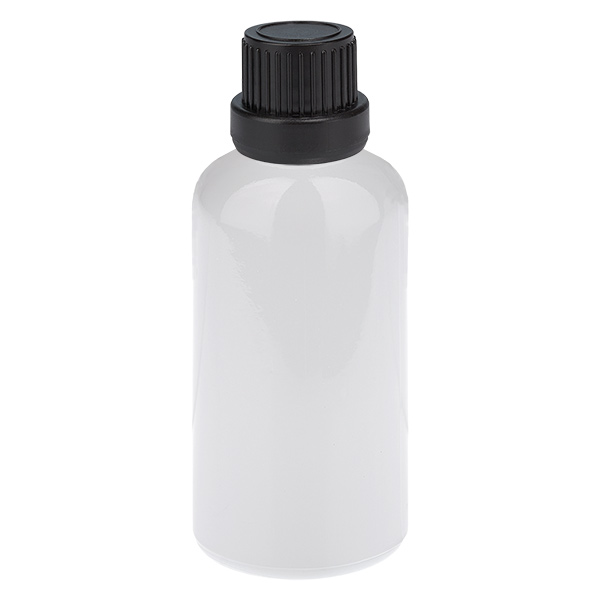 Flacone da 50 ml con tappo a vite da 11 mm nero, chiusura di sicurezza WhiteLine UT18/50 Flacone da 50 ml con tappo a vite da 11 mm nero, chiusura di sicurezza WhiteLine UT18/50