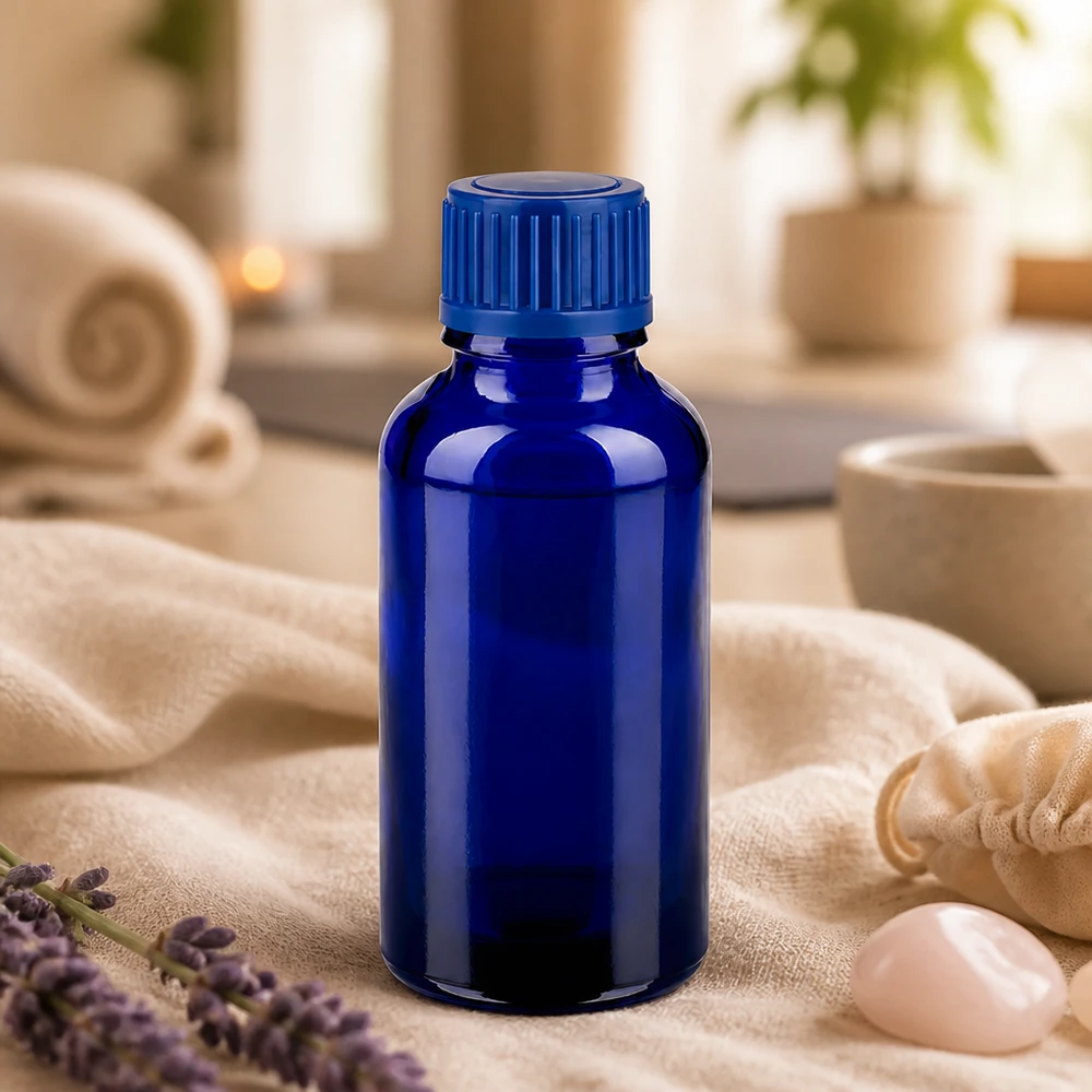 Flacone da 30ml 11mm SV blu STD BlueLine UT18/30 Flacone in vetro di qualità da laboratorio da 30 ml in elegante blu per la conservazione sicura dei principi attivi