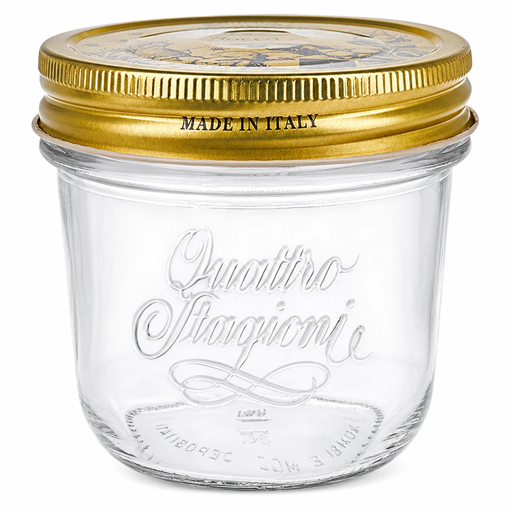 Vaso Quattro Stagioni da 200 ml con coperchio a vite dorato Made in Italy Vasetto per conserve e marmellate