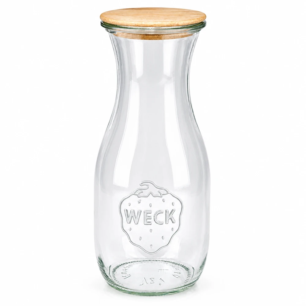 WECK bottiglia per succhi di frutta 530ml in vetro con coperchio in legno RR60 barattolo per succhi e bevande trasparente