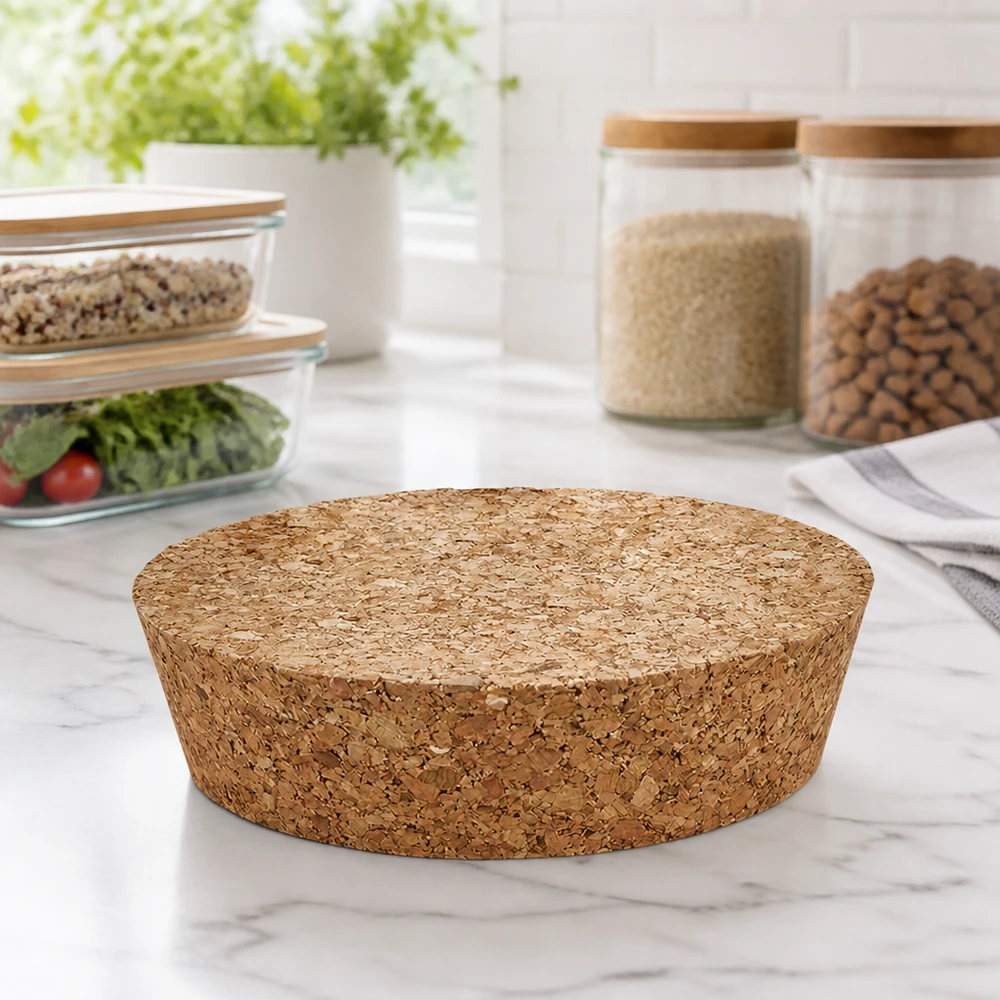 Sughero per apertura 75 mm WECK RR80 (ø72/82, H=20 mm) WECK RR80 sughero su piano in marmo in cucina moderna con barattoli di riso e noci organizzazione naturale della cucina