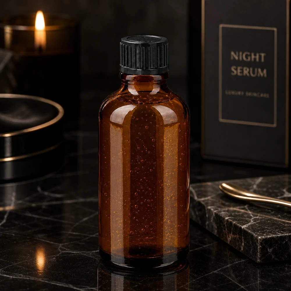 Bottiglia da 50ml 11mm SV nero STD BrownLine UT18/50 Flacone in vetro ambrato da 50 ml con superficie opaca e tappo a vite nero, per la cura della pelle.