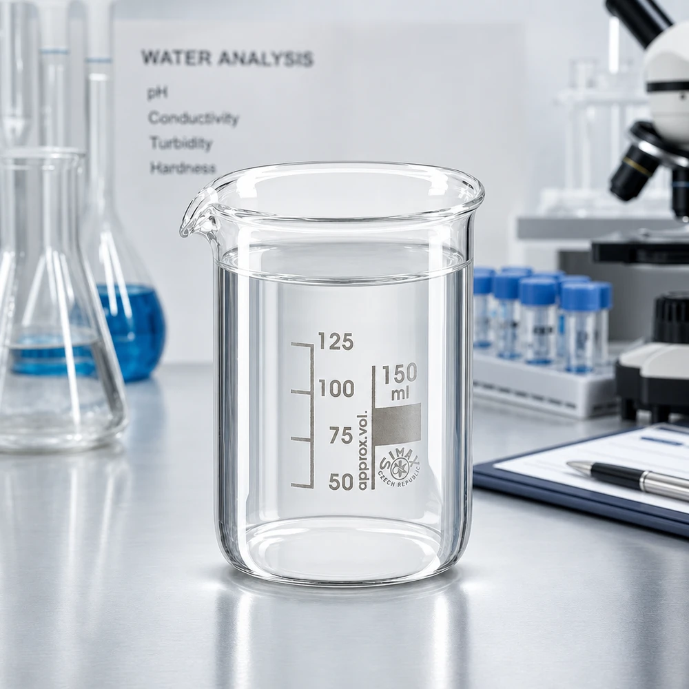 Bicchiere da laboratorio trasparente da 150 ml in robusto vetro borosilicato con indicatore di volume trasparente