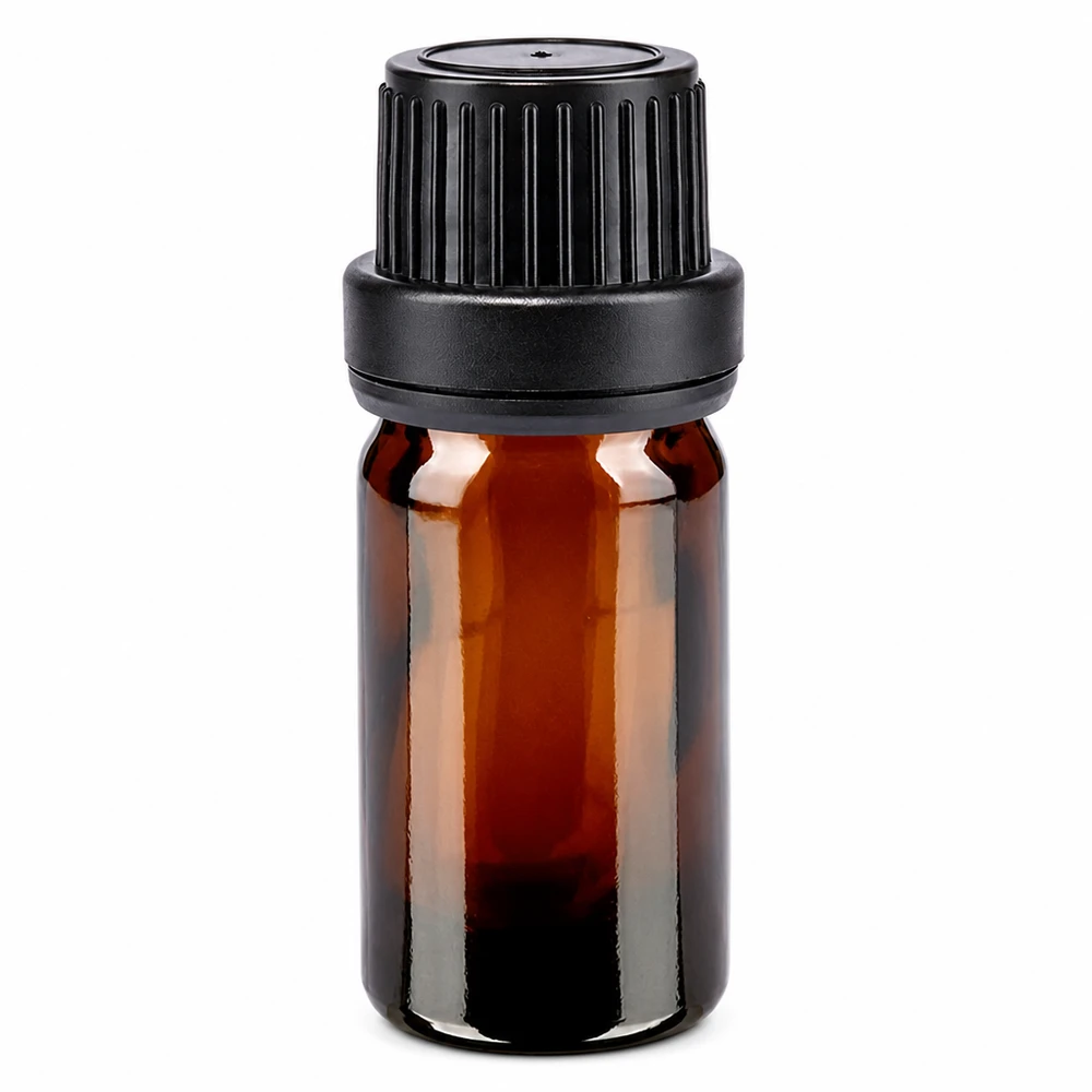 Flacone da farmacia marrone da 5 ml con tappo di sicurezza nero da 11 mm in vetro da farmacia