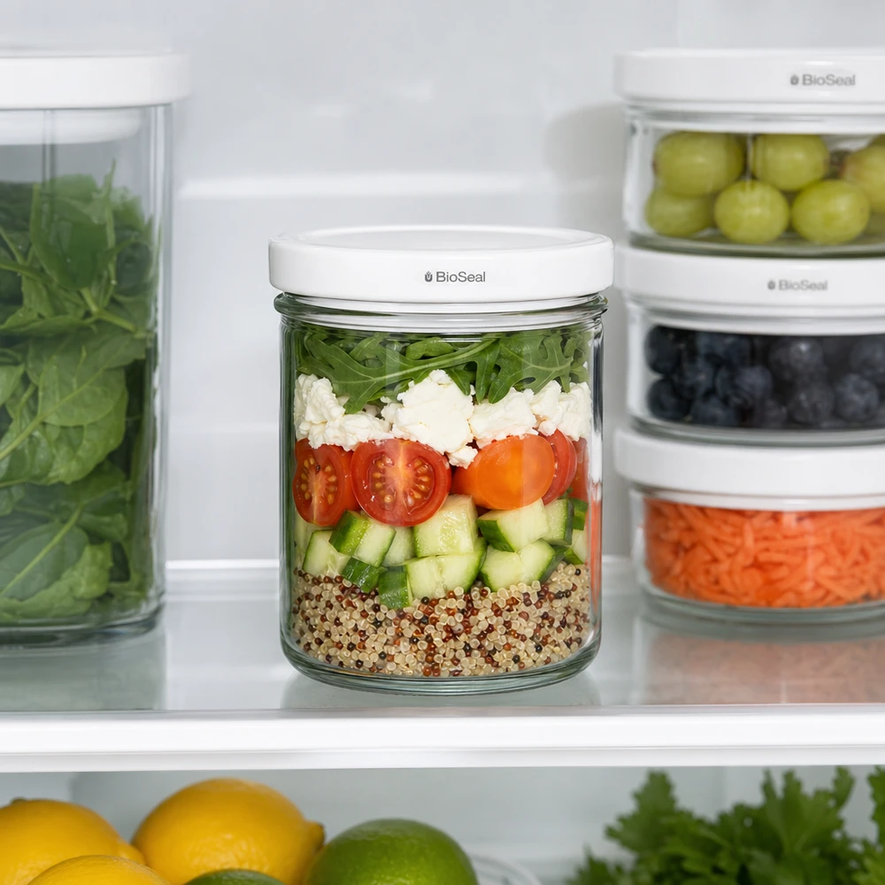 UNiTWIST Lintel167 con coperchio bianco TO66 BioSeal UNiTWIST 167ml barattolo da frigo organizzatore Meal Prep insalata stratificata BioSeal coperchio conservazione freschezza