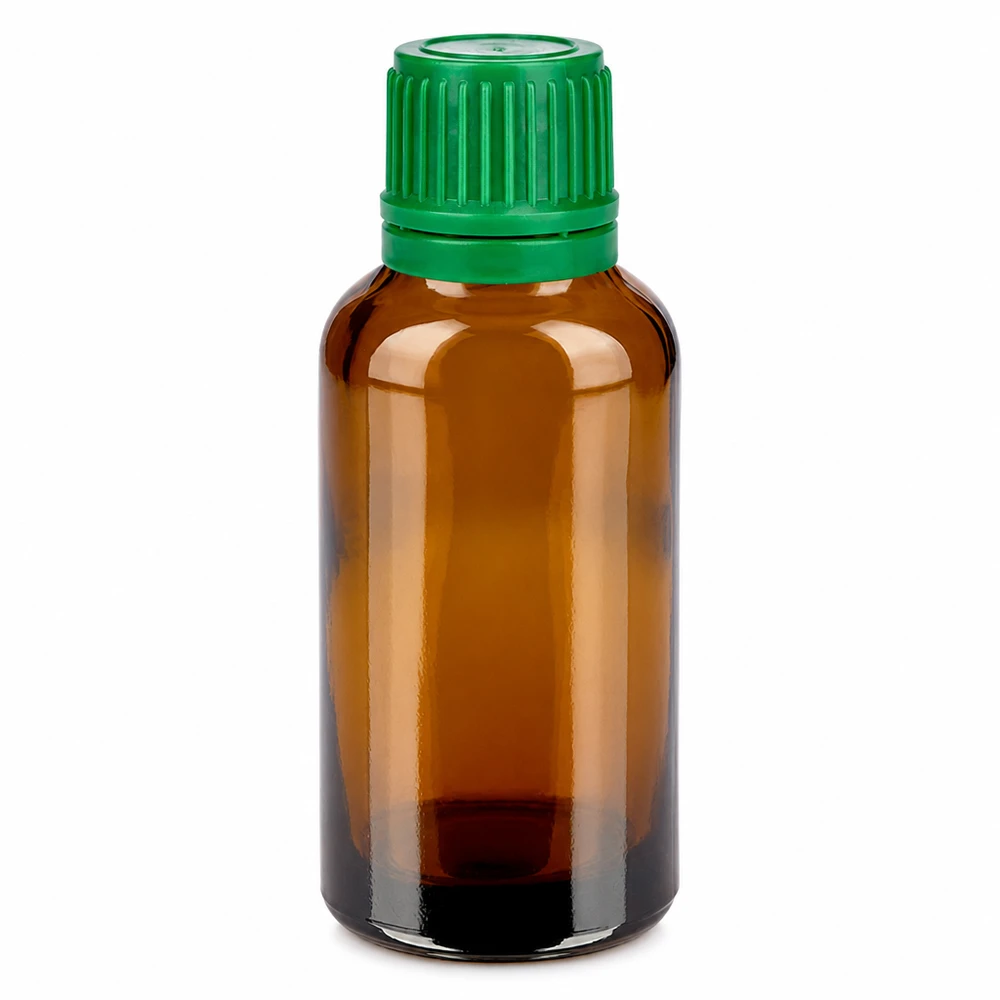 Bottiglia da 30ml 11mm SV verde OV BrownLine UT18/30 Flacone per medicinali compatto da 30 ml in vetro ambrato con tappo verde antimanomissione