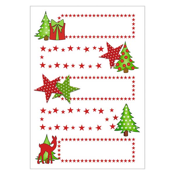 Adesivi "Stelle e abeti" (10 adesivi con glitter)