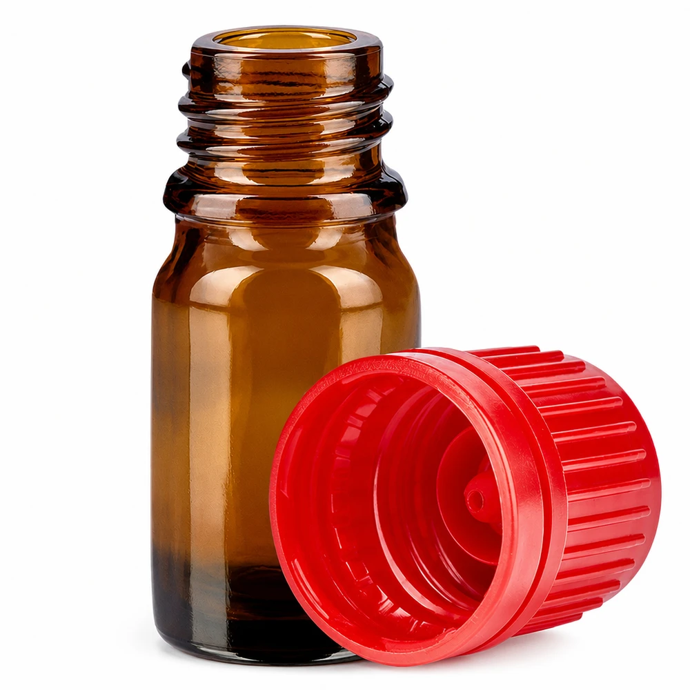 Bottiglia da 5ml 11mm SV rosso OV BrownLine UT18/5 Flacone in vetro ambrato da 5 ml con tappo a vite rosso aperto per cosmetici