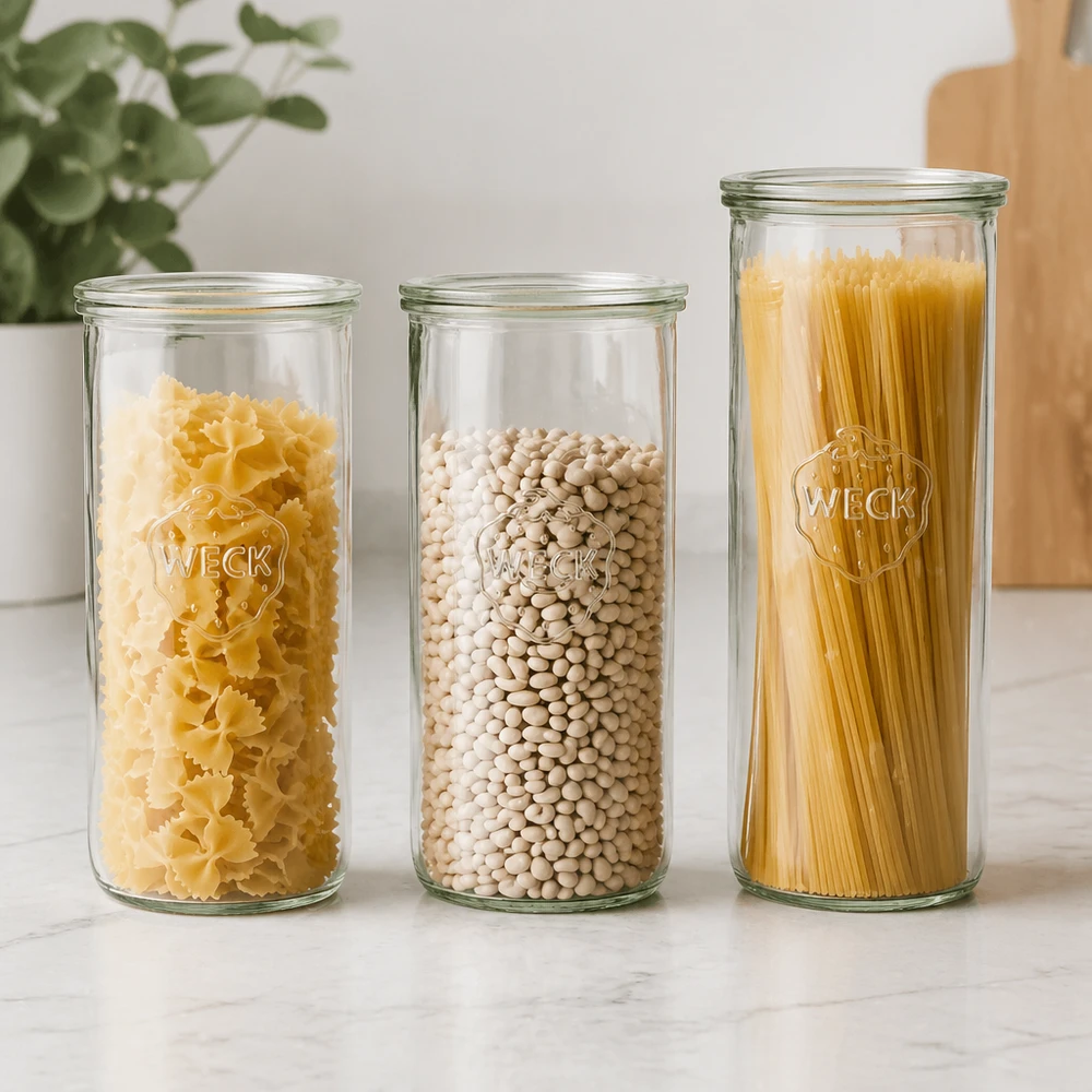 Bicchieri da 1500 ml con coperchio in vetro WECK RR100 WECK RR100 Set di barattoli per pasta fagioli e tagliatelle 1500ml cucina moderna