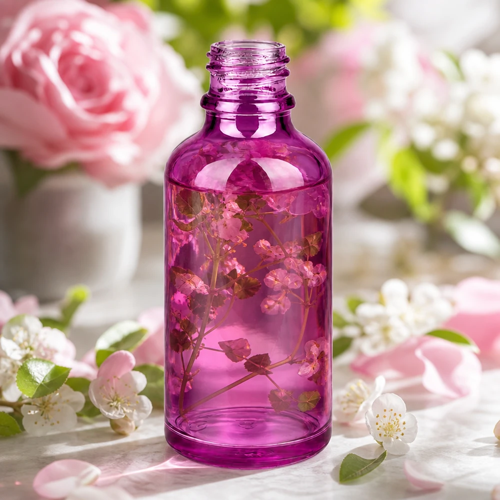 Bottiglia da farmacia da 50 ml PurpleLine UT18/50 UNiTWIST Elegante flacone in vetro PurpleLine UT18/50 da 50 ml in viola per prodotti di bellezza di alta qualità