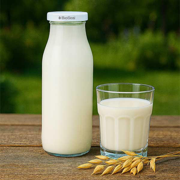 Bottiglia di vetro da 500 ml + coperchio BioSeal bianco UN..