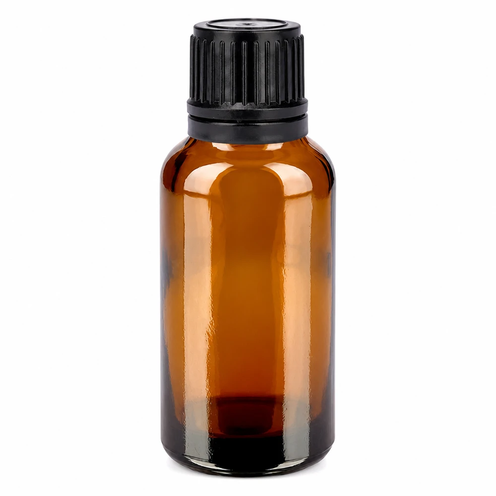 Bottiglia da 30ml 11mm SV nero OV BrownLine UT18/30 Flacone in vetro marrone da 30 ml con tappo nero per proteggerlo dalla luce e dai raggi UV.