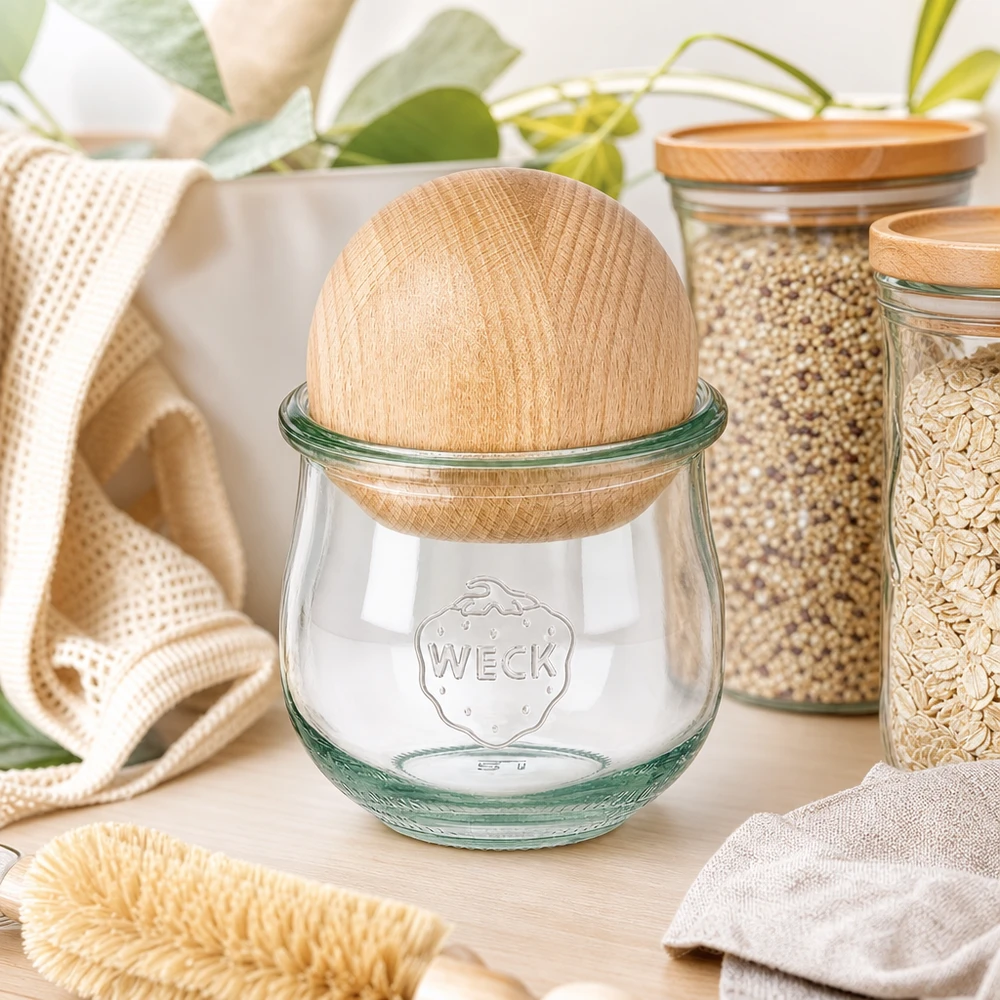 Vaso per tulipani da 370 ml WECK RR80 con sfera in legno di faggio Vaso per tulipani da 370 ml WECK RR80 con sfera in legno di faggio
