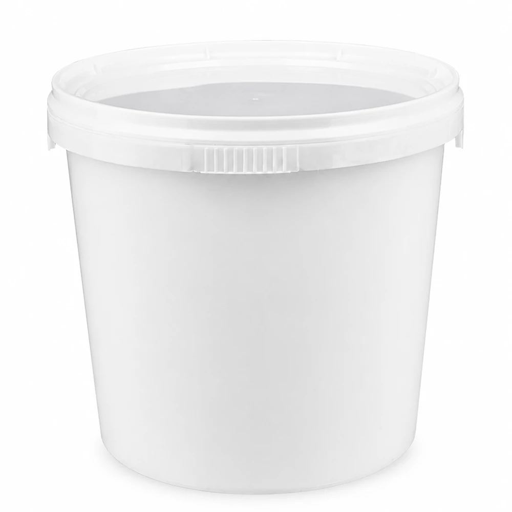Secchio in plastica PP bianco da 1 litro con coperchio Contenitore in plastica bianco da 1 litro con coperchio per alimenti e uso industriale
