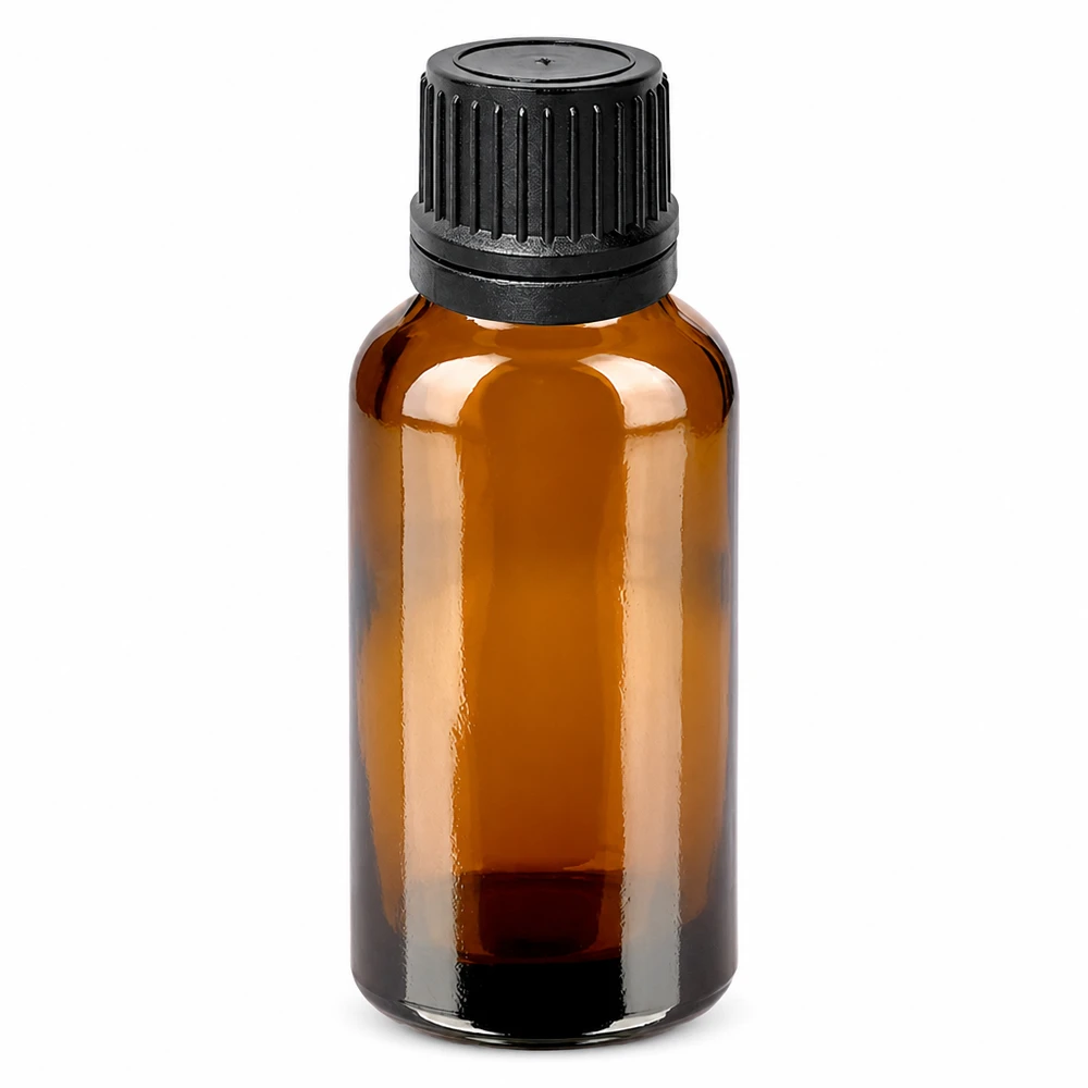 Flacone contagocce da 30 ml 1mm nero OV BrownLine UT18/30 Flacone contagocce compatto da 30 ml in vetro ambrato con tappo nero a prova di bambino