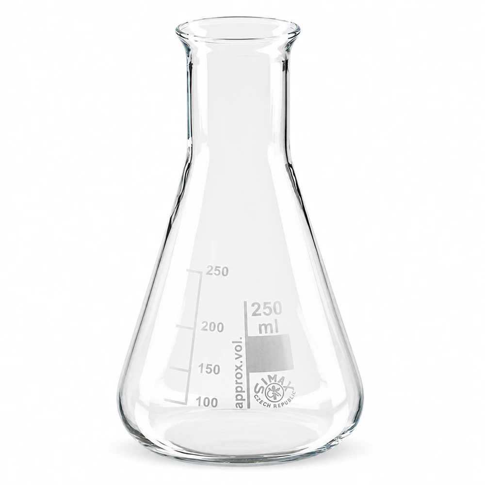 Beuta da 250 ml a collo stretto Beuta da 250 ml con indicatori di misura, in vetro resistente al calore.
