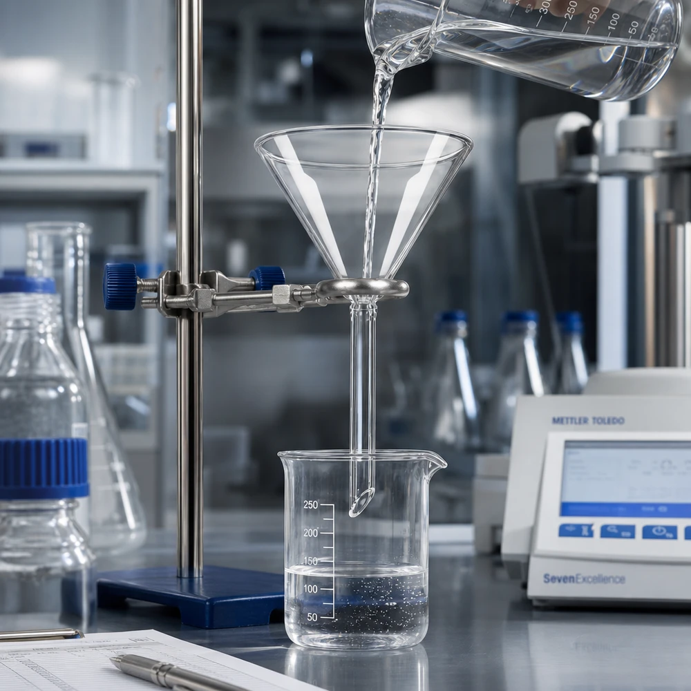 Imbuto Ø 70 mm per calce sodata, angolo 60°, stile corto Imbuto professionale da laboratorio da 70 mm in vetro soda-calce di alta qualità per esperimenti scientifici