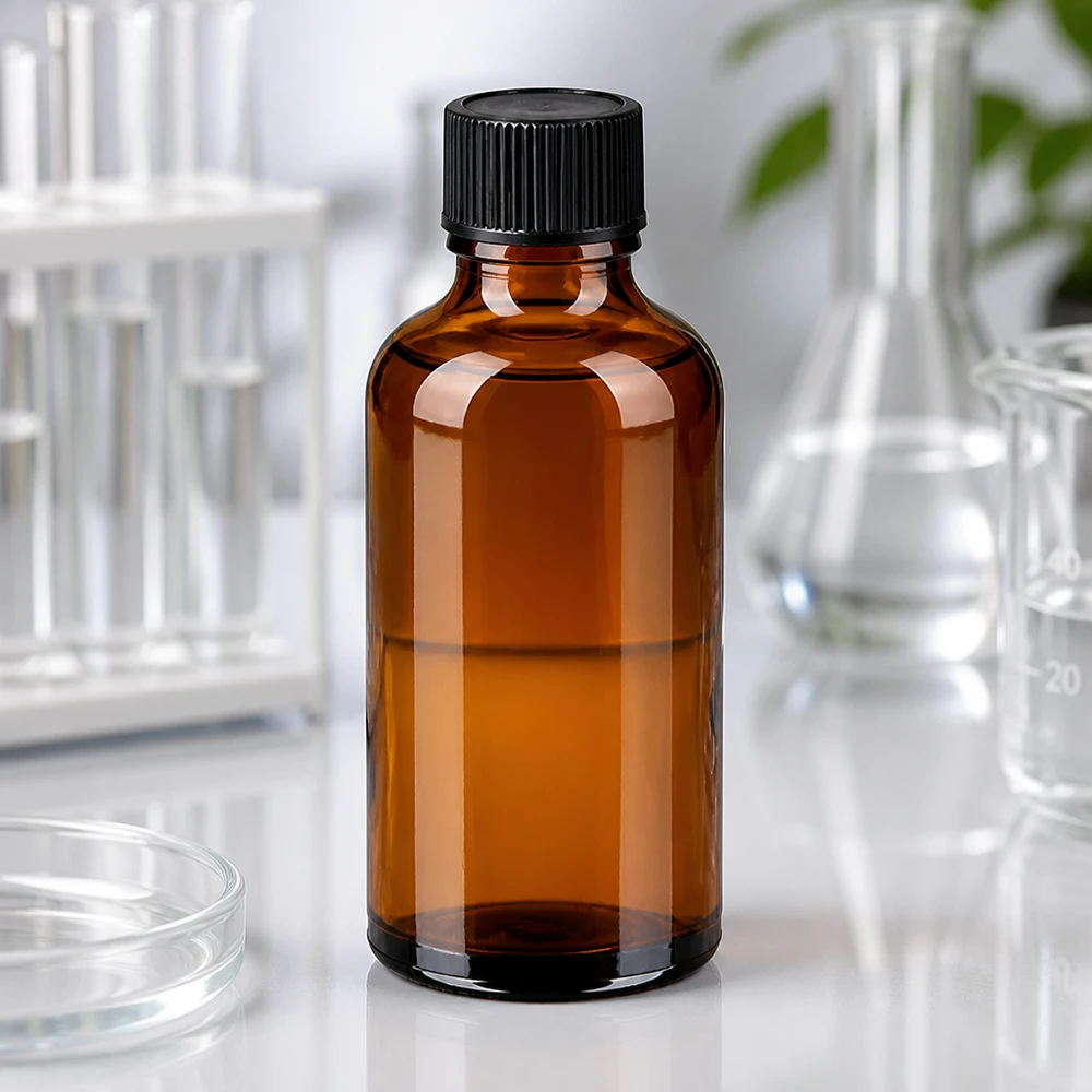 Flacone contagocce da 50 ml 1 mm nero STD BrownLine UT18/50 Flacone compatto da 50 ml in vetro ambrato con tappo contagocce nero ergonomico per una facile manipolazione.