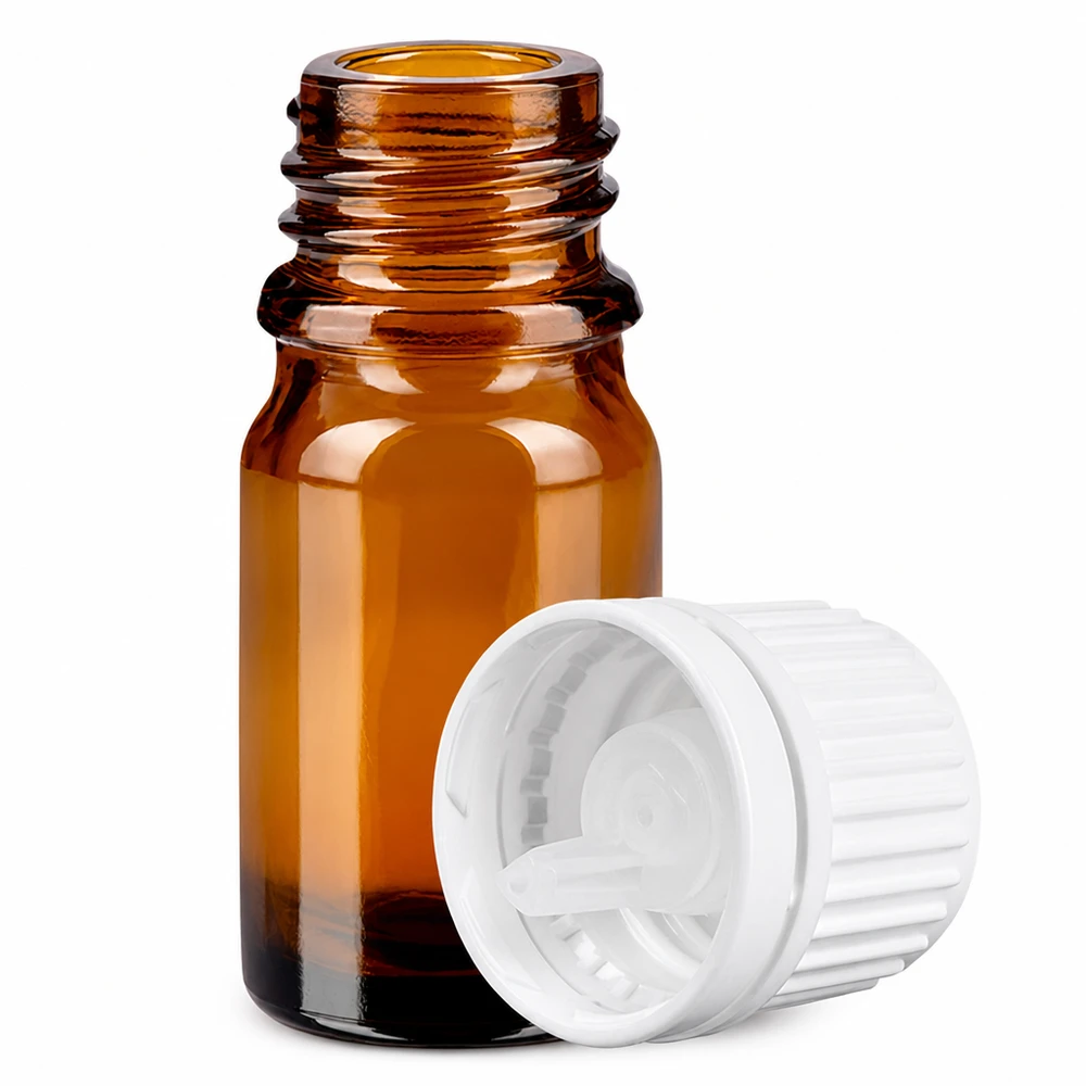 Flacone contagocce da 5 ml 0,7 mm bianco OV BrownLine UT18/5 Flacone in vetro marrone da 5 ml con inserto contagocce da 0,7 mm per oli essenziali e farmaci