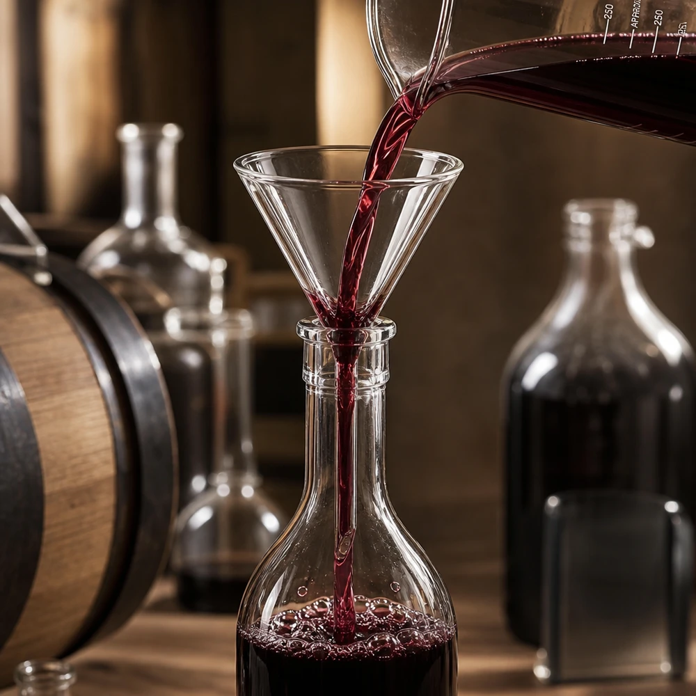 Imbuto da laboratorio trasparente da 35 mm con angolo di 60 gradi in robusto vetro soda-lime per la produzione di vino