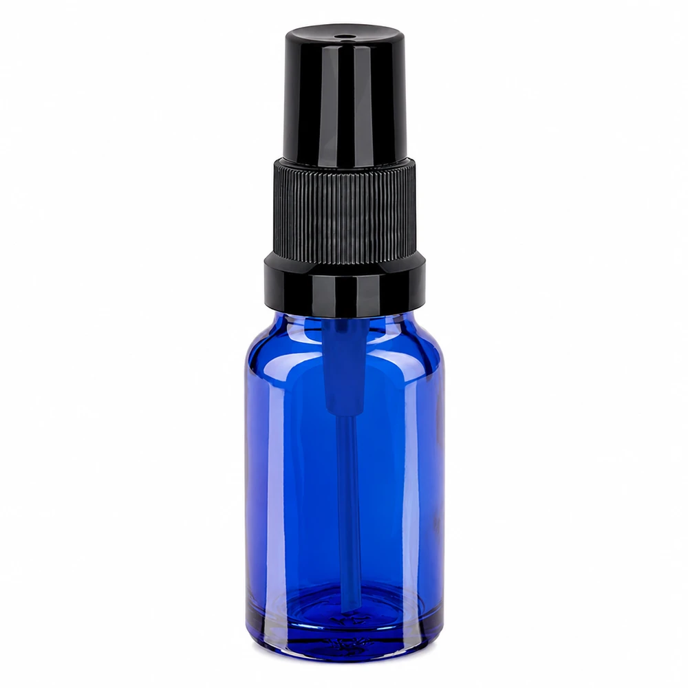 Flacone spray da 10 ml nero STD BlueLine UT18/10 Elegante flacone blu cobalto da 10 ml con testina nera opaca per cosmetici naturali e benessere
