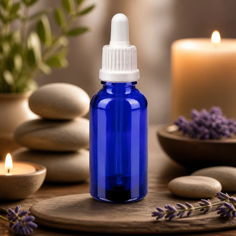 Flacone per pipette da 30 ml bianco OV BlueLine UT18/30 Bottiglia a pipetta compatta da 30 ml BlueLine UT18/30 perfetta per l'uso in viaggio e in mobilità delle essenze