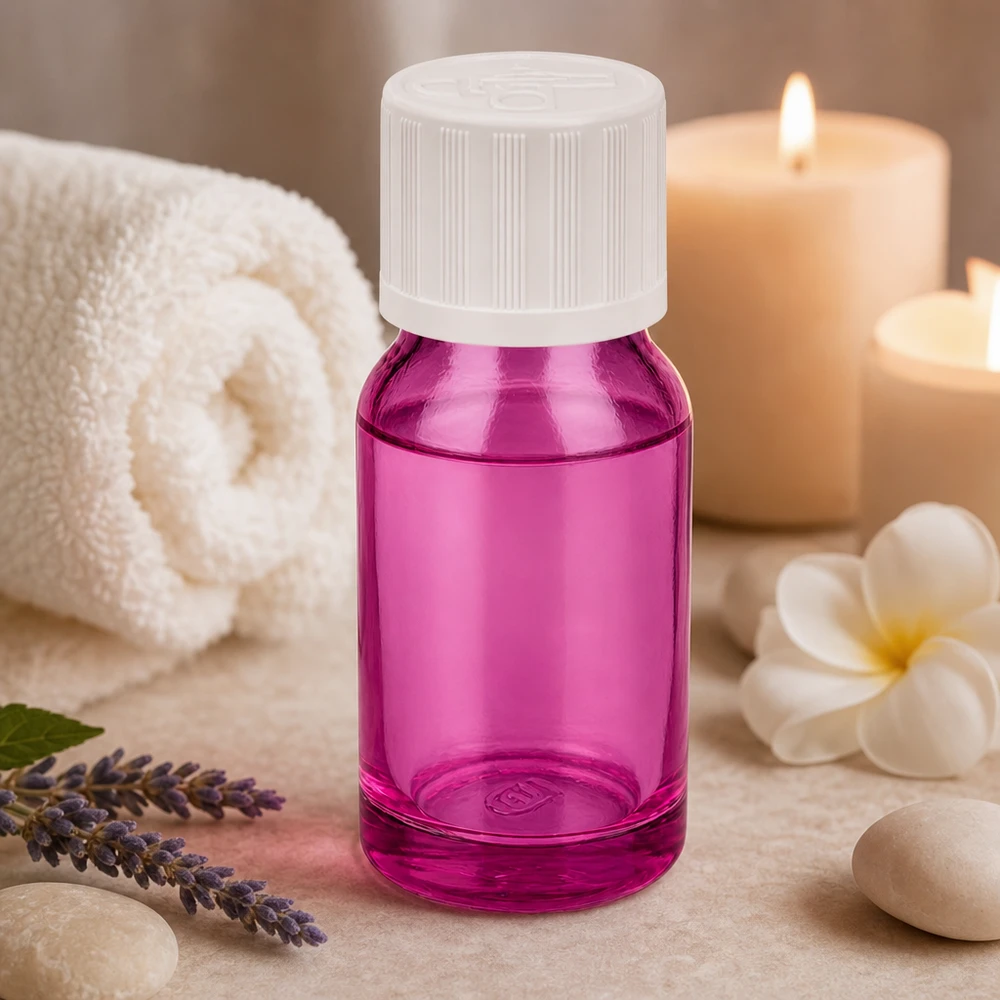 Flacone da 10 ml con tappo a vite bianco da 11 mm a prova di bambino PurpleLine UT18/10 Flacone professionale viola da 10 ml con tappo STD per un'applicazione precisa in spa e centri benessere
