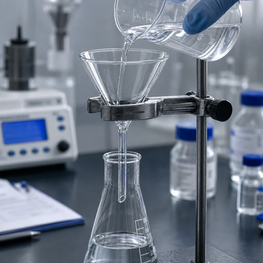 Imbuto da laboratorio in vetro sodico-calcico con angolo di 60 gradi e diametro di 80 mm per una filtrazione precisa