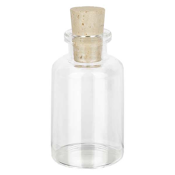 Bottiglia in vetro trasparente da 30 ml con tappo in sughero da 11/14 mm Bottiglia in vetro trasparente da 30 ml con tappo in sughero da 11/14 mm