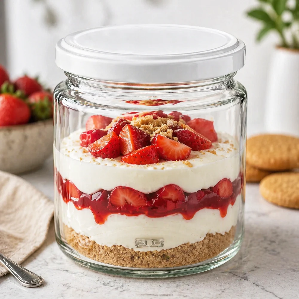 Vasetto per miele da 350 g con capsula bianca BasicSeal UNiTWIST Vasetto di miele da 250 ml come vasetto da dessert per il tiramisù alle fragole con coperchio BasicSeal, uso versatile in cucina