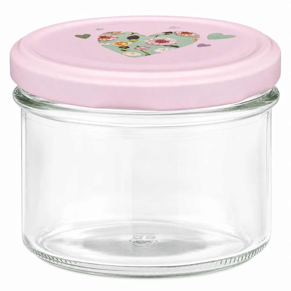 Bicchieri da 225 ml + coperchio BasicSeal cuore rosa UNiTWIST Vasetto da 225 ml con coperchio BasicSeal rosa e motivo a cuore per vasetti per marmellata e conserve