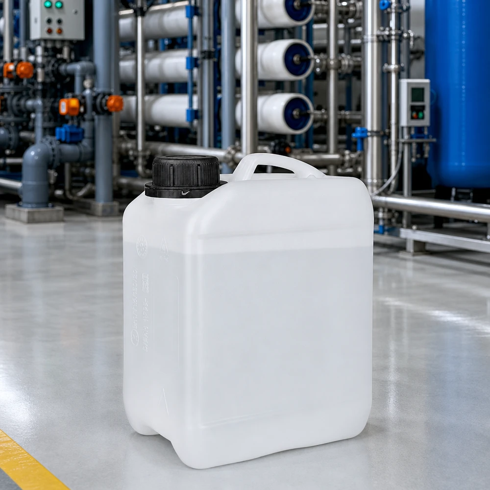 Tanica 2,5 litri con tappo a vite OV Tanica rettangolare da 2,5 litri in HDPE con ampio tappo a vite, da utilizzare a monte dell'impianto di trattamento dell'acqua