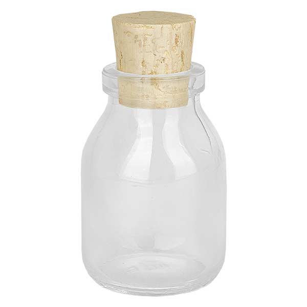 Rotonda 50ml trasparente, apertura 22mm, tappo di sughero incluso 22/26