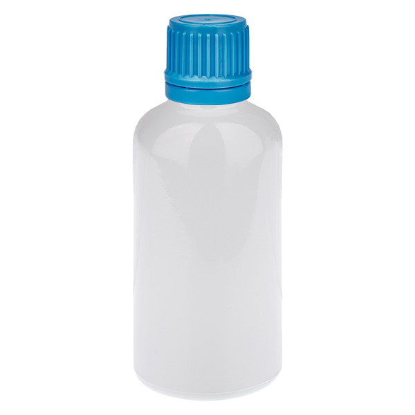 Flacone da 50 ml con tappo a vite da 11 mm blu, tappo di sicurezza WhiteLine UT18/50 Flacone da 50 ml con tappo a vite da 11 mm blu, tappo di sicurezza WhiteLine UT18/50