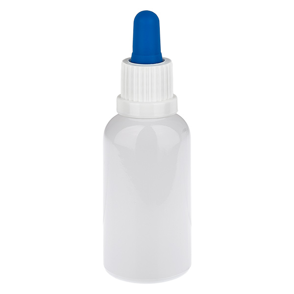 Flacone con pipetta da 30 ml bianco/blu con tappo di sicurezza WhiteLine UT18/30