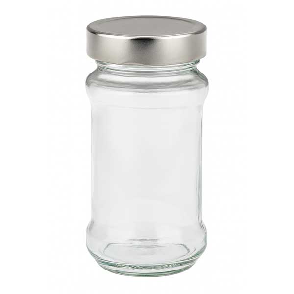 Barattolo di vetro rotondo da 390 ml con coperchio BasicSeal argento UNiTWIST