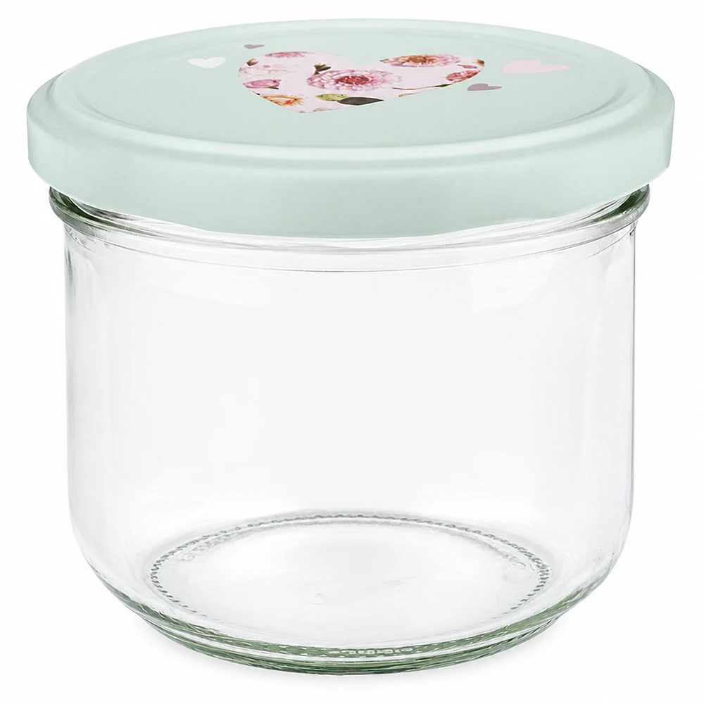 260ml tumbler + BasicSeal coperchio cuore menta UNiTWIST Barattolo mason da 260 ml con coperchio BasicSeal verde menta e motivo a cuore, barattolo vuoto per marmellate e conserve