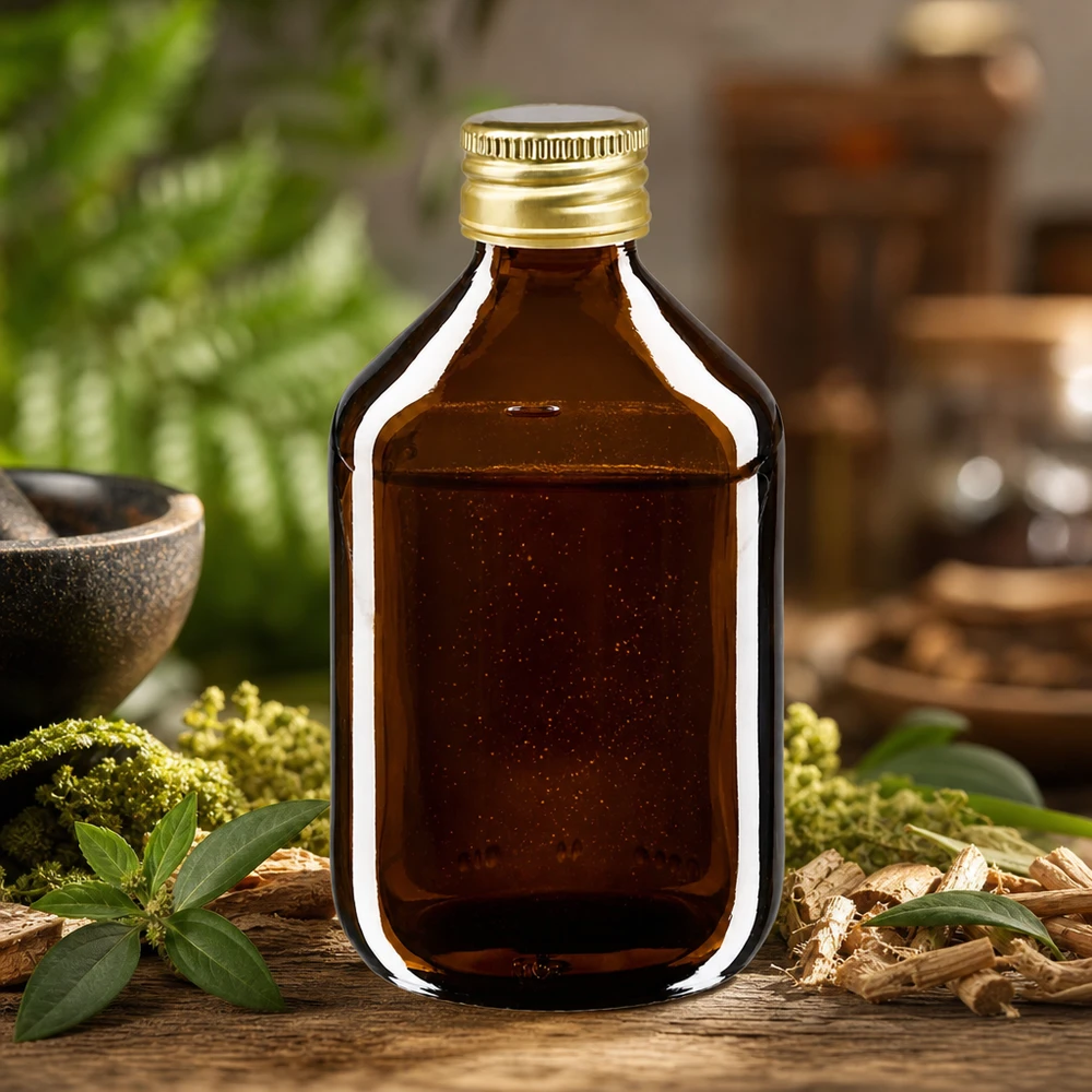Pratica bottiglia in vetro marrone da 300 ml con tappo sicuro in alluminio per tinture a base di erbe
