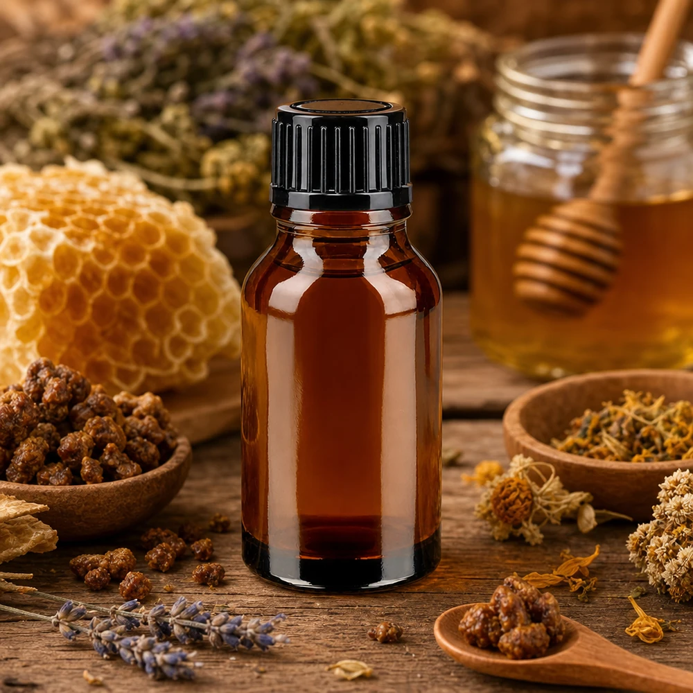 Bottiglia per farmacia marrone 15ml tappo a vite nero pc Flacone da farmacia marrone da 15 ml con tappo a vite nero, tra il miele a nido d'ape e le erbe medicinali