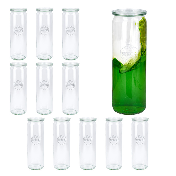 Set di 12 vasi Weck in vetro cilindrico da 600ml, tumbler da 1/2L con coperchio
