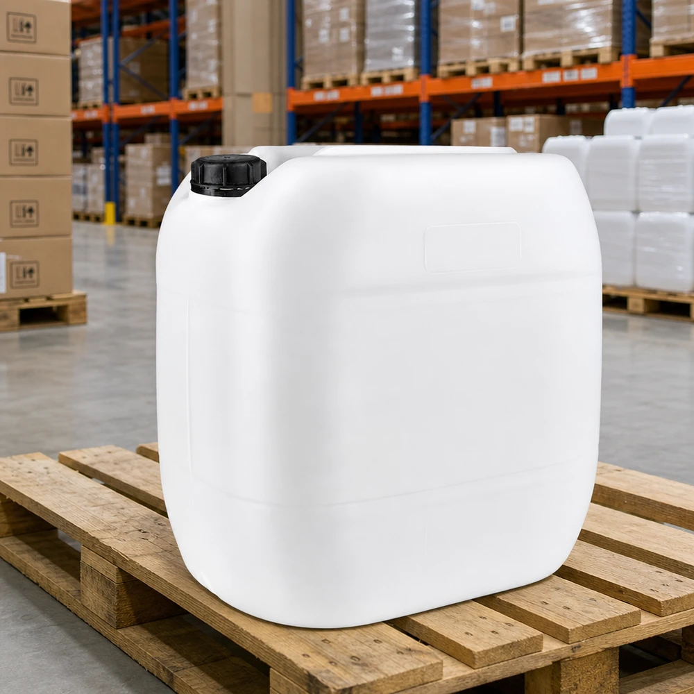 Tanica 30 litri con tappo a vite OV Tanica da 30 litri per uso alimentare con tappo originale, su pallet di legno, in magazzino