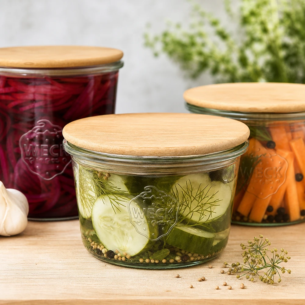 WECK barattolo 80ml RR60 coperchio in legno cetrioli sottaceto verdure fermentazione conservazione utensili da cucina