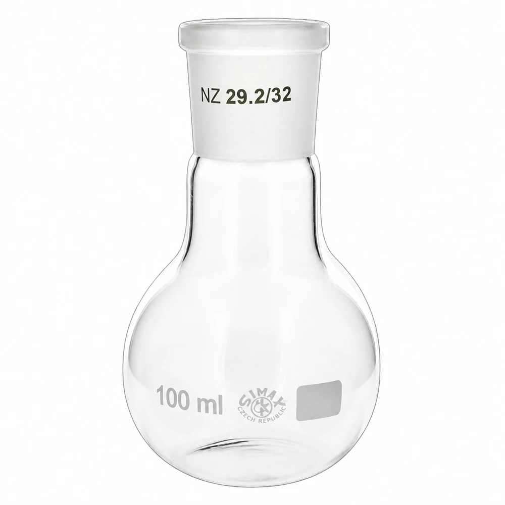 Pallone a fondo tondo compatto da 100 ml con fondo standard 29/32 ideale per piccoli lotti di reazione