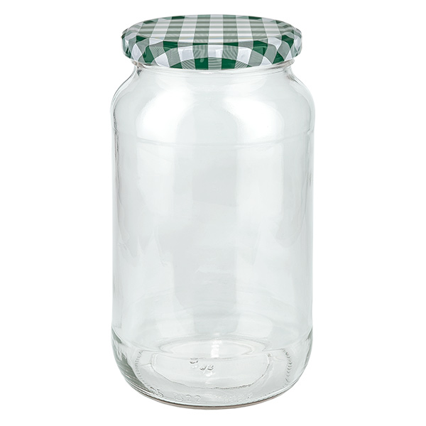 Barattolo rotondo da 1062 ml + coperchio BasicSeal verde/bianco UN..