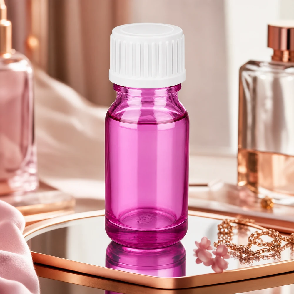 Flacone da 10 ml (globulo). Anello di versamento da 3 mm bianco standard PurpleLine. UT18/10 Pratico flacone in vetro viola da 10 ml, dal design ergonomico per una facile manipolazione.