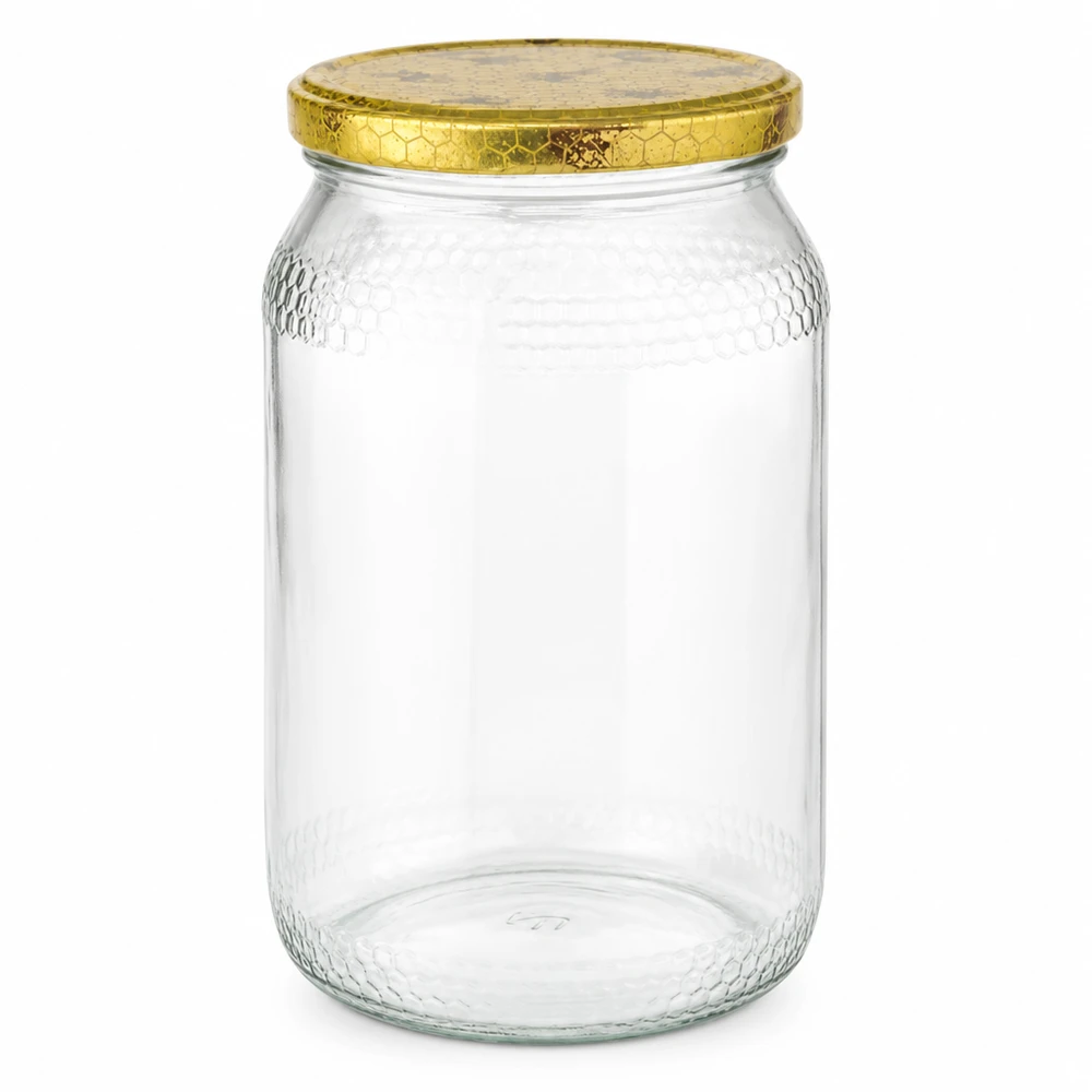 Vasetto per miele da 1260 g con capsula bianca BasicSeal UNiTWIST Vaso per miele da 900 ml con coperchio dorato BasicSeal motivo a nido d'ape vuoto forniture per l'apicoltura confezioni per il miele