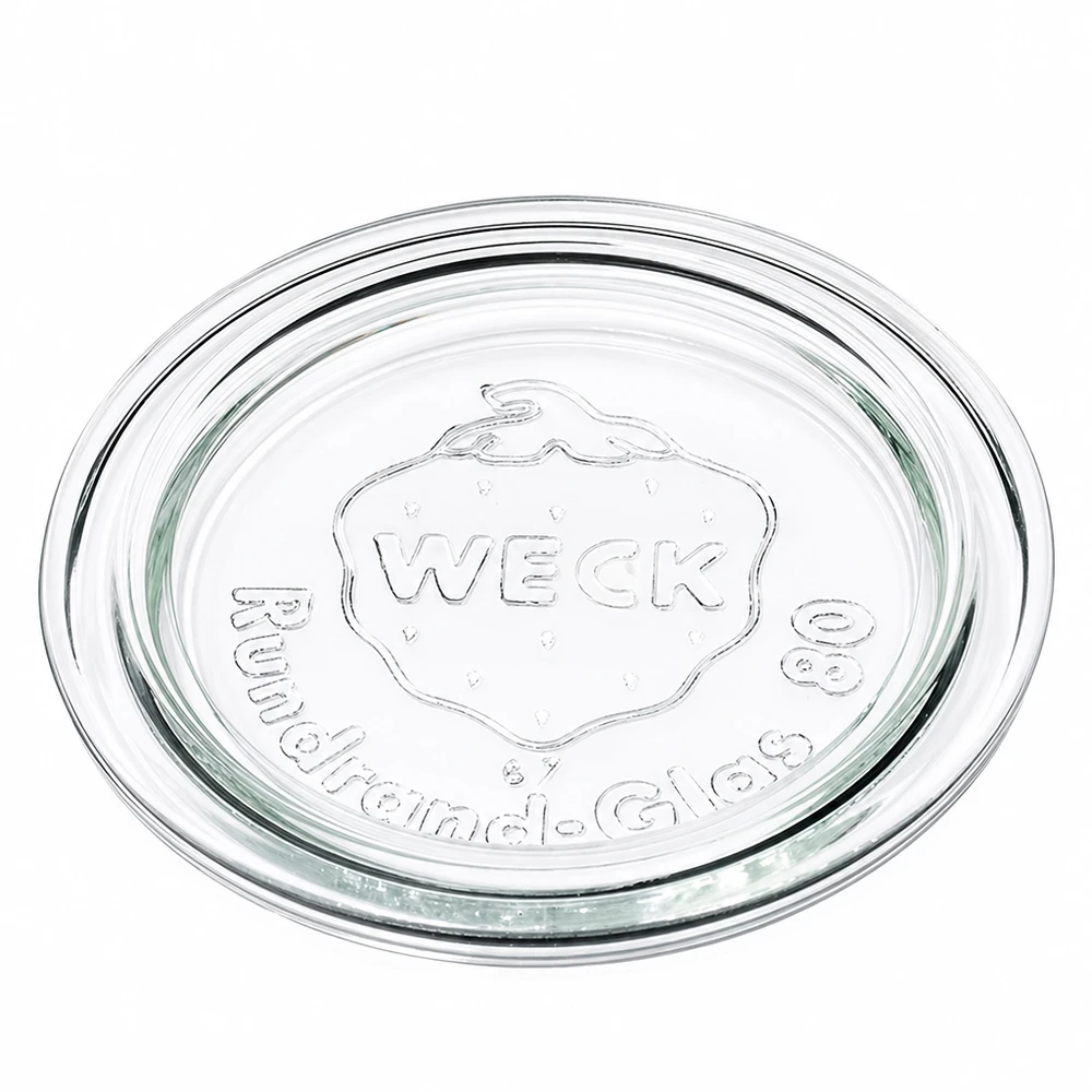 Coperchio in vetro WECK RR80 trasparente con logo in rilievo per vasi da conserva e mason jar