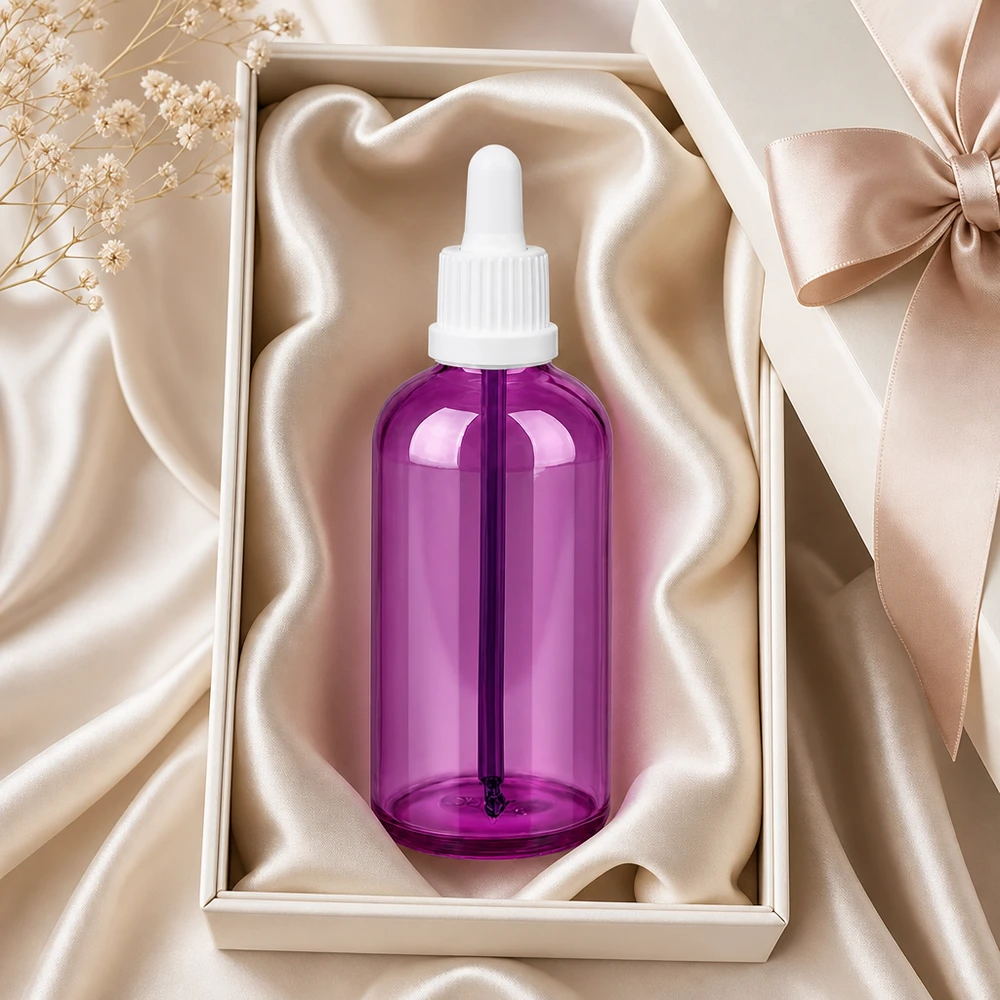 Bottiglia da 100 ml con tappo a vite bianco Originality PurpleLine UT18/100 Bottiglia dosatrice viola da 100 ml con pipetta, perfetta per gli integratori alimentari liquidi